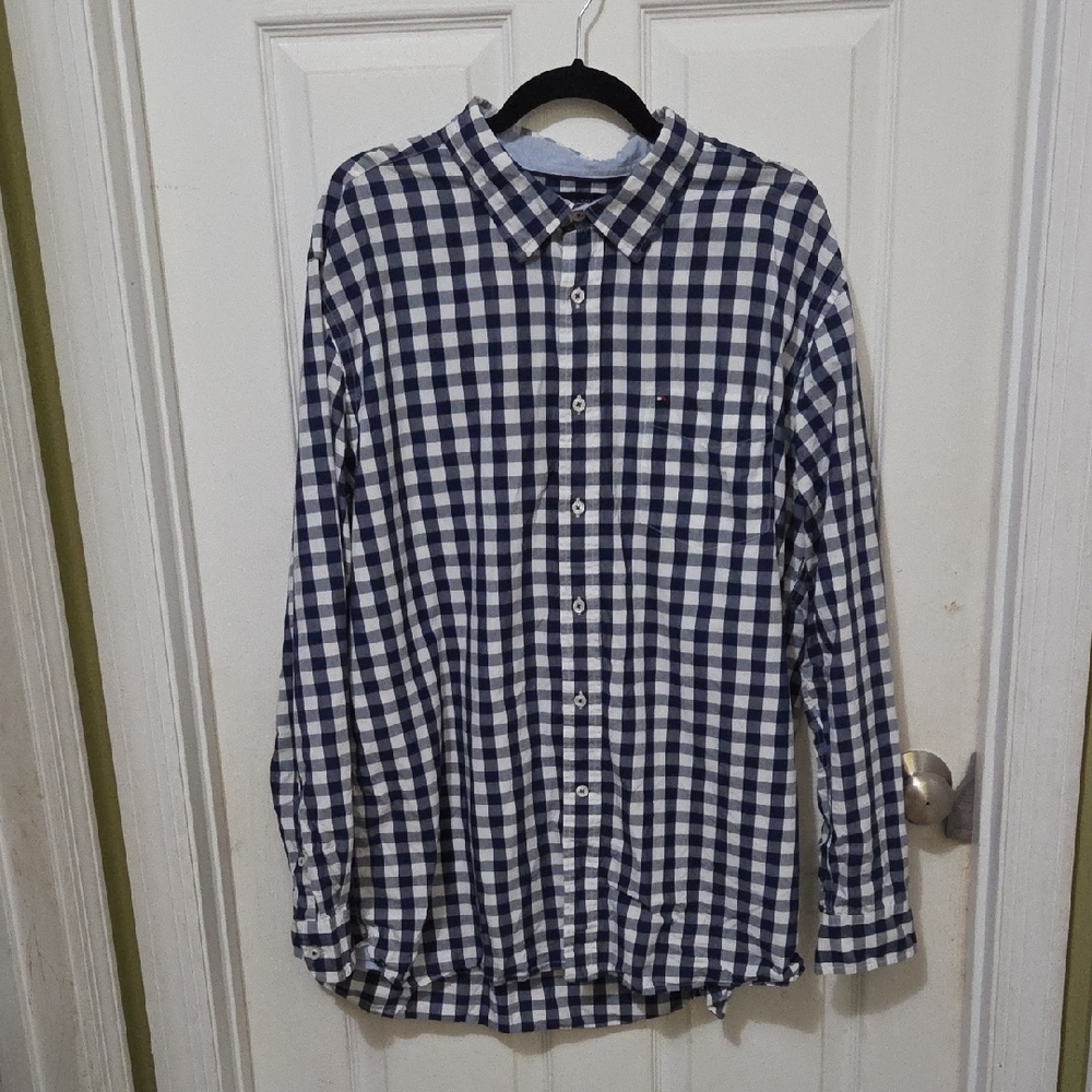 Tommy Hilfiger Blue and White Plaid Shirt